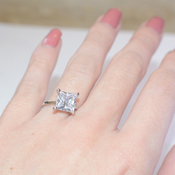 Sterling Silver 3CT Princess Cut Solitaire Ring - Picture 7 of 8